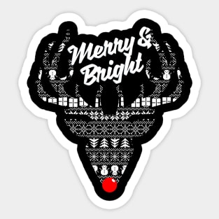 Merry and Bright - Christmas Red Nose Reindeer Sticker